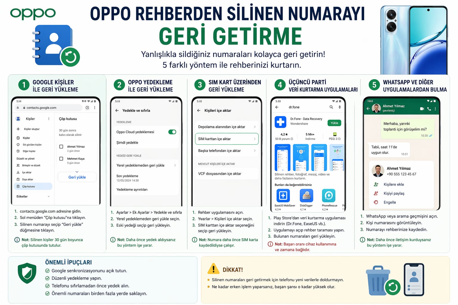 oppo rehberden silinen numarayı geri getirme